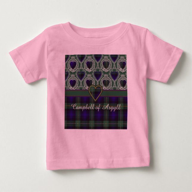 Camiseta Para Bebê Campbell of Argyll clan Xadrez Tartan escocês (Frente)