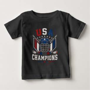 Camiseta Para Bebê Campeões de Hóquei dos EUA Capacete Patriótico Dis