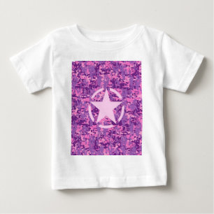 Camiseta Para Bebê Camuflagem Digital Girly Hot Pink