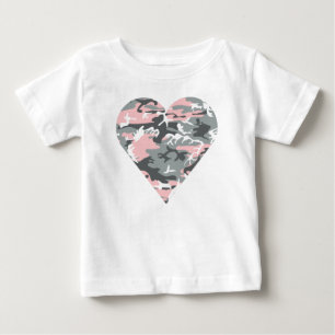 Camiseta Para Bebê Camuflagem Rosa e Cinza, Militar, Exército