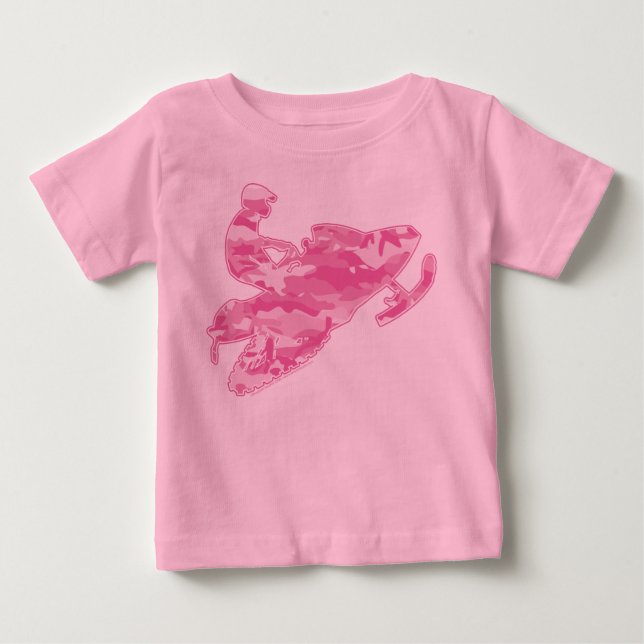 Camiseta Para Bebê Camuflagem Rosa Snowmobile (Frente)