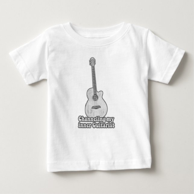 Camiseta Para Bebê Canalizando meu guitarrista interno. retro preto e (Frente)