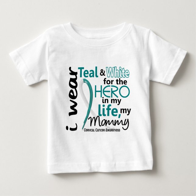 Camiseta Para Bebê Cancro do colo do útero para meu herói minhas (Frente)
