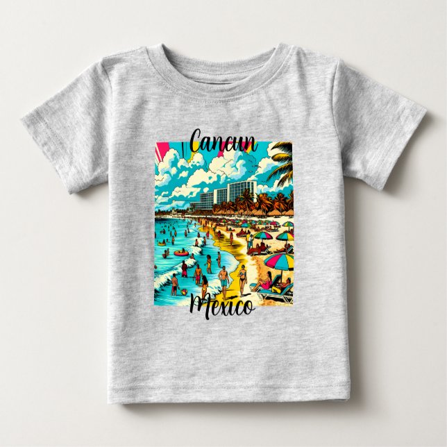 Camiseta Para Bebê Cancún, México com uma Pop Art Vibe (Frente)