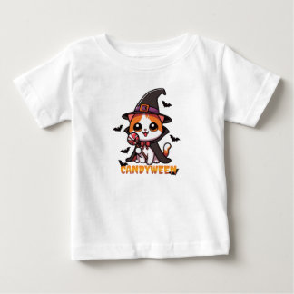 Camiseta Para Bebê candyween - bruxa-gato halloween