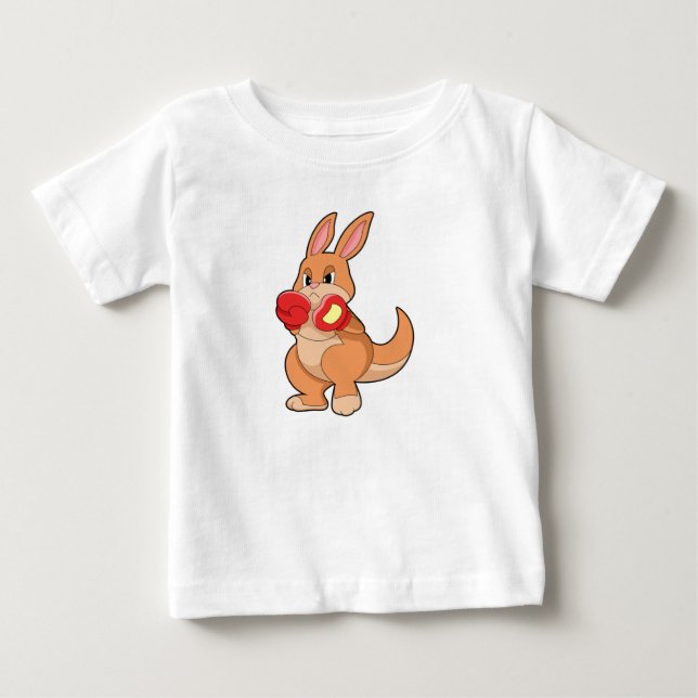 Camiseta Para Bebê Canguru boxeando com luvas de boxe (Frente)