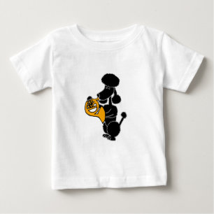 Camiseta Para Bebê Caniche preta engraçada que joga a trompa frances