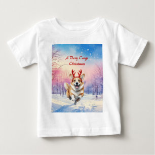 Camiseta Para Bebê Canteiros de Corgi Reindeer de Natal saltando em n