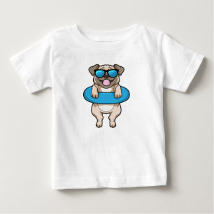 Camiseta Para Bebê Cão a Nadar com anel de Natação
