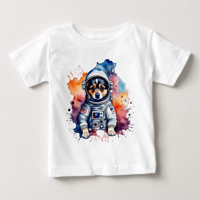 Camiseta Para Bebê Cão astronauta de animais giros (Frente)