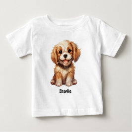 Camiseta Para Bebê Cão bonito com nome editável