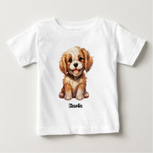 Camiseta Para Bebê Cão bonito com nome editável