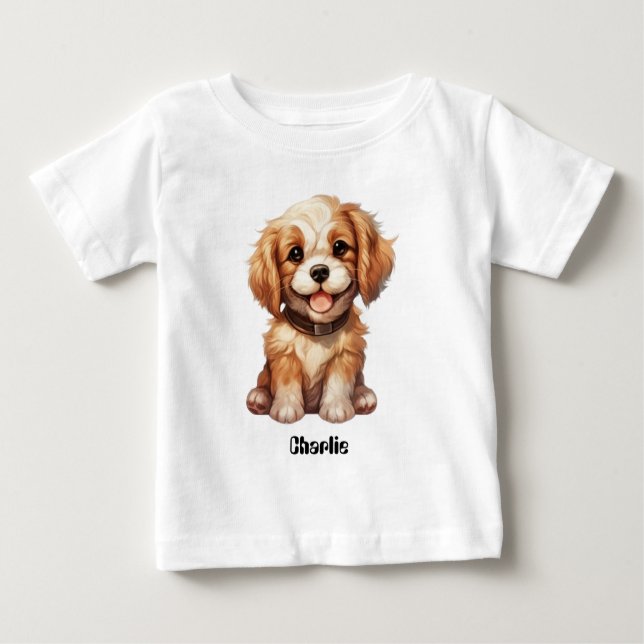 Camiseta Para Bebê Cão bonito com nome editável (Frente)