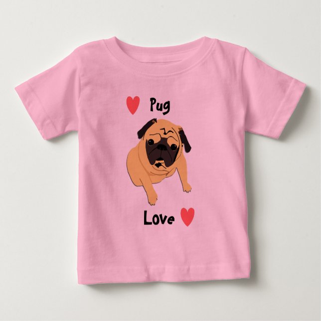 Camiseta Para Bebê Cão bonito do amor do Pug (Frente)