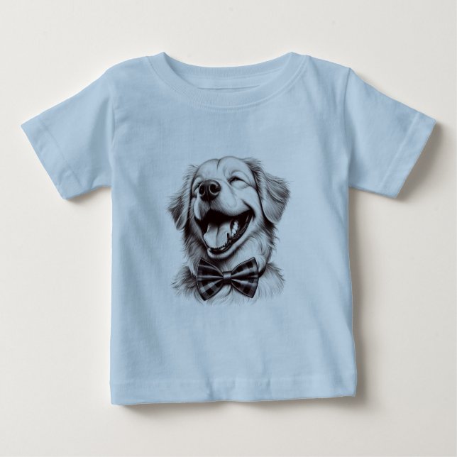Camiseta Para Bebê cão com arco de gravata rindo (Frente)