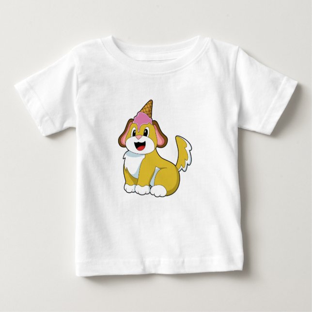 Camiseta Para Bebê Cão com sorvete de Waffle (Frente)