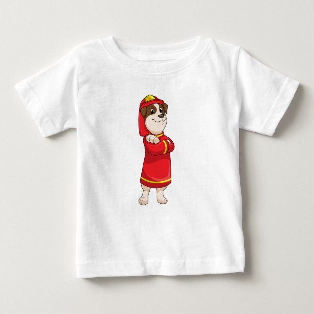 Camiseta Para Bebê Cão como Bombeiro com Capacete (Frente)