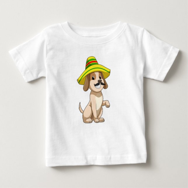 Camiseta Para Bebê Cão como mexicano com chapéu de palha (Frente)