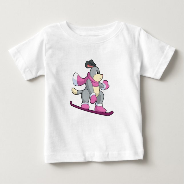 Camiseta Para Bebê Cão como Snowboarder com Sonowboard (Frente)
