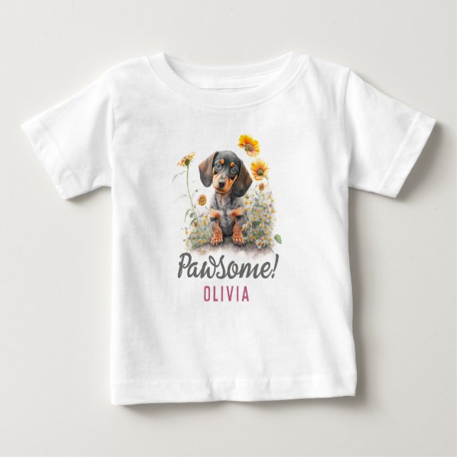 Camiseta Para Bebê Cão de Dachshund Engraçado e Bonito Personalizado (Frente)