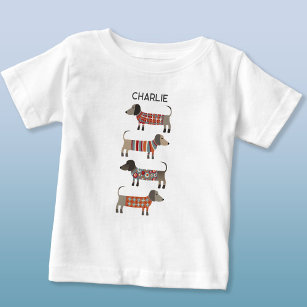Camiseta Para Bebê Cão de linguiça de salsicha Dachshund Personalizad