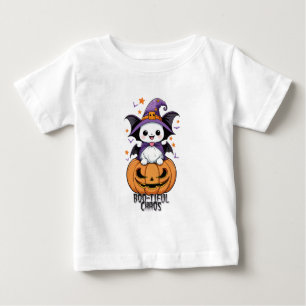 Camiseta Para Bebê Caos Bonitos Morcegos, Chapéus e Abóboras