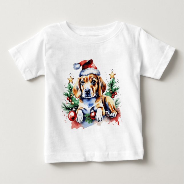Camiseta Para Bebê Cãozinho bonitinho de Natal (Frente)