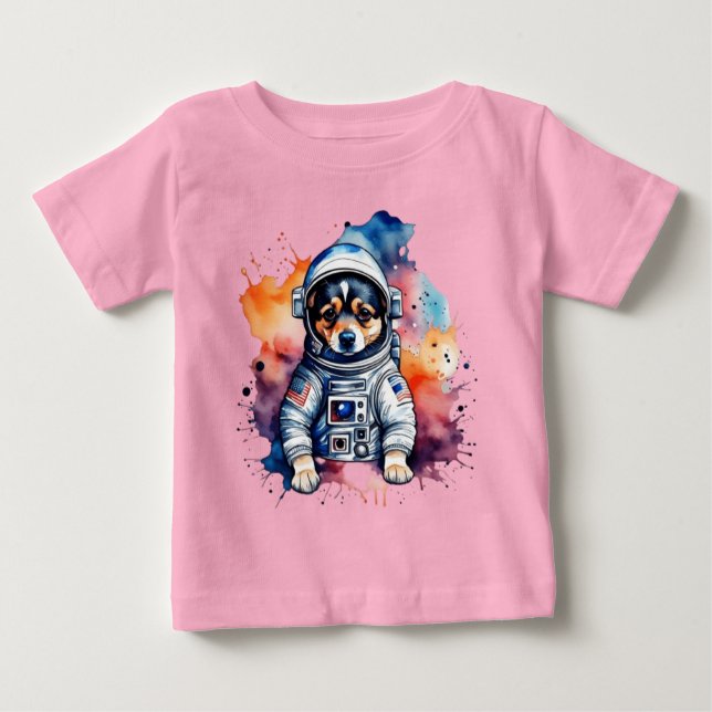 Camiseta Para Bebê Cãozinho de astronauta do espaço bonito (Frente)