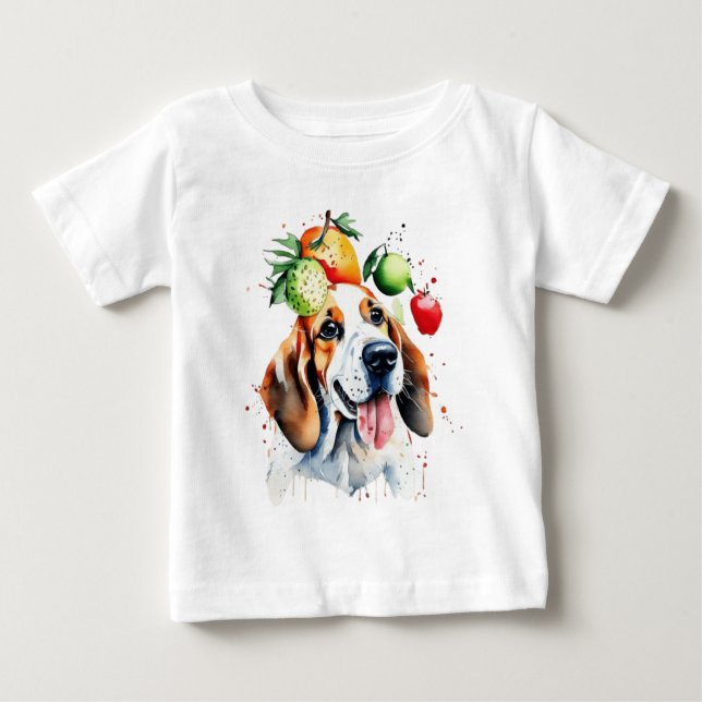 Camiseta Para Bebê Cãozinho e frutas bonitos (Frente)