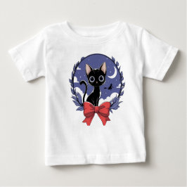 Camiseta Para Bebê Capa de Noite de Gato Negro Místico