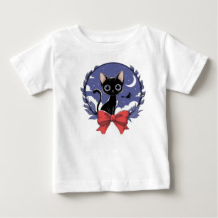 Camiseta Para Bebê Capa de Noite de Gato Negro Místico