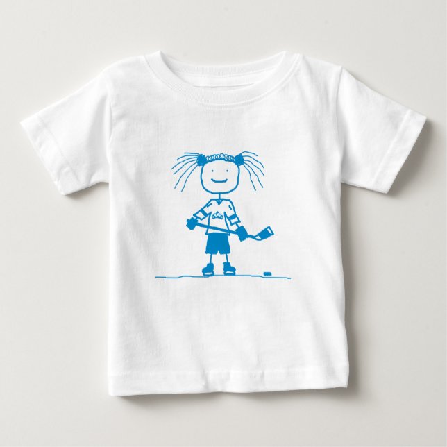 Camiseta Para Bebê Capa longa da criança AZUL do hóquei da vara (Frente)
