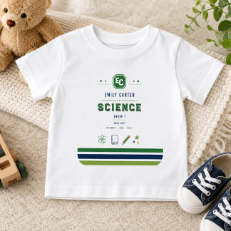 Camiseta Para Bebê Capa Personalizada de Escola de Ciência Verde Mari