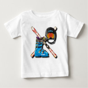 Camiseta Para Bebê Capacete Googles das botas de esqui alpino com seu