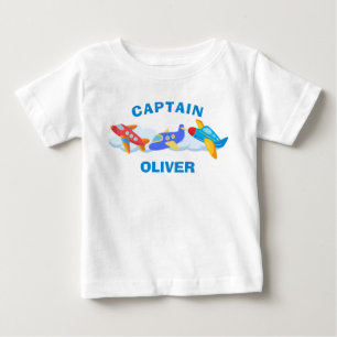 Camiseta Para Bebê Capitão de Avião Bonito Personalizado
