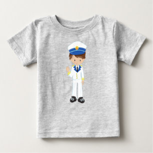 Camiseta Para Bebê Capitão de Barco, Capitão, Cabelo Marrom, Garoto B