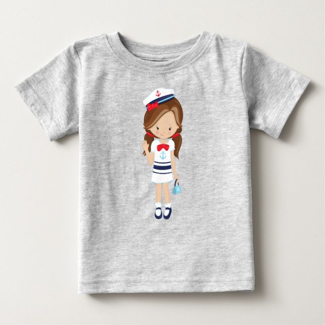 Camiseta Para Bebê Capitão de Barco, Capitão, Garota Bonita, Cabelo M (Frente)
