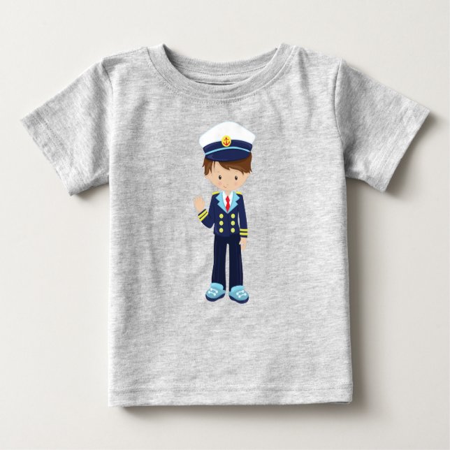 Camiseta Para Bebê Capitão de Barco, Capitão, Garoto Bonito, Cabelo M (Frente)