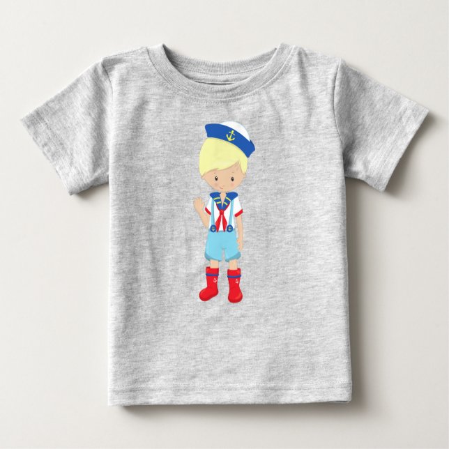 Camiseta Para Bebê Capitão de Barco, Comandante, Cabelo Loiro, Garoto (Frente)