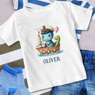 Camiseta Para Bebê Capitão de veleiro Trex fofo Personalizado