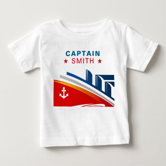 Camiseta Para Bebê Capitão náutico Nome do partido de primeiro (Frente)