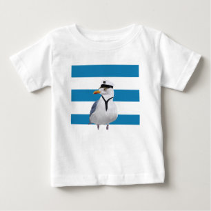 Camiseta Para Bebê Capitão Seagull Blue Stripes