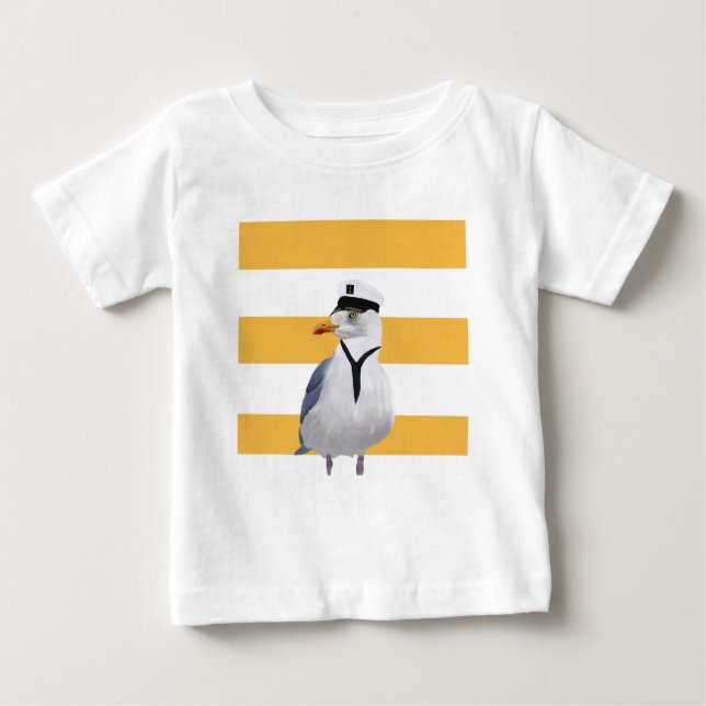 Camiseta Para Bebê Capitão Seagull Yellow Stripes (Frente)
