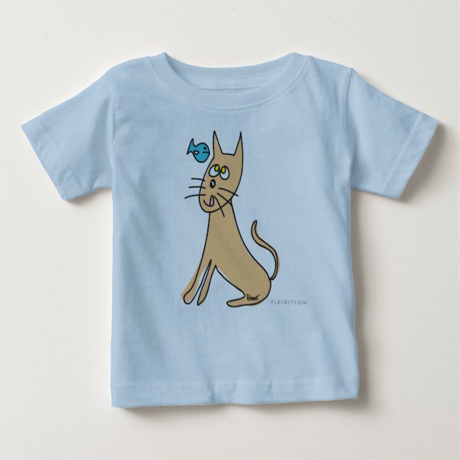 Camiseta Para Bebê Capturas de gatinho Peixe Criança Biológica (Frente)