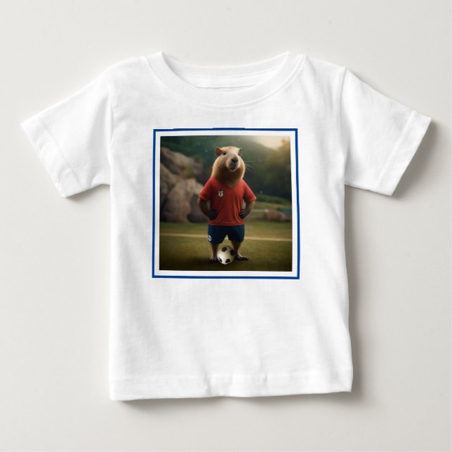 Camiseta Para Bebê "Capybara com Ponta de Goal: A Estrela de Futebol  (Frente)