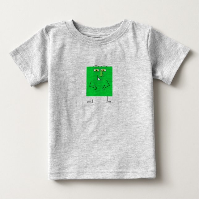 Camiseta Para Bebê Cara ao quadrado verde (Frente)