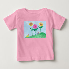 Camiseta Para Bebê Caracóis Caprichosos & Flores Coloridas