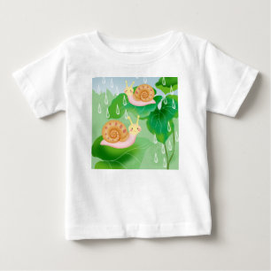 Camiseta Para Bebê caracóis em folhas no jardim