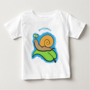 Camiseta Para Bebê Caracol bonito e feliz numa ilustração de desenho