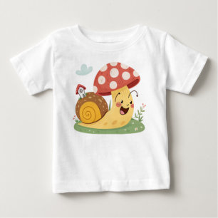 Camiseta Para Bebê Caracol Kawaii com Mushroom House